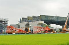Ken-O Expressway under construction viewed from Saitama Prefectural Route 318 Namitsuka Satte Line