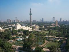 View of Gezira district in Cairo showing Cairo Opera House and Cairo Tower from Al-Jazeera Sofitel Hotel