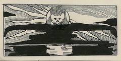 Drawing of a demon's head by Karel Hlaváček from 1897