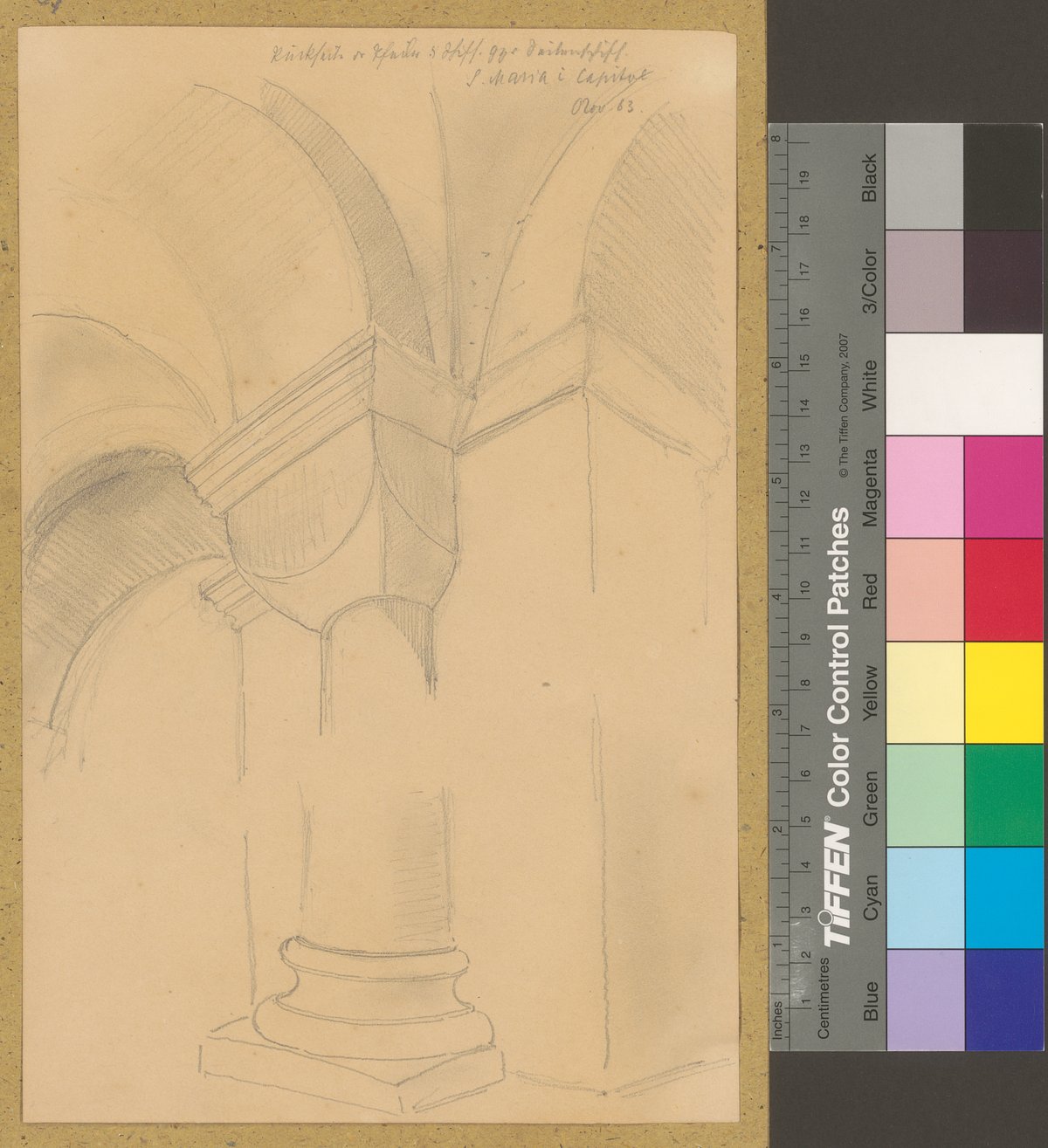 Interior view of S. Maria i Capitol showing the backside of the pillar between the nave and the side aisle