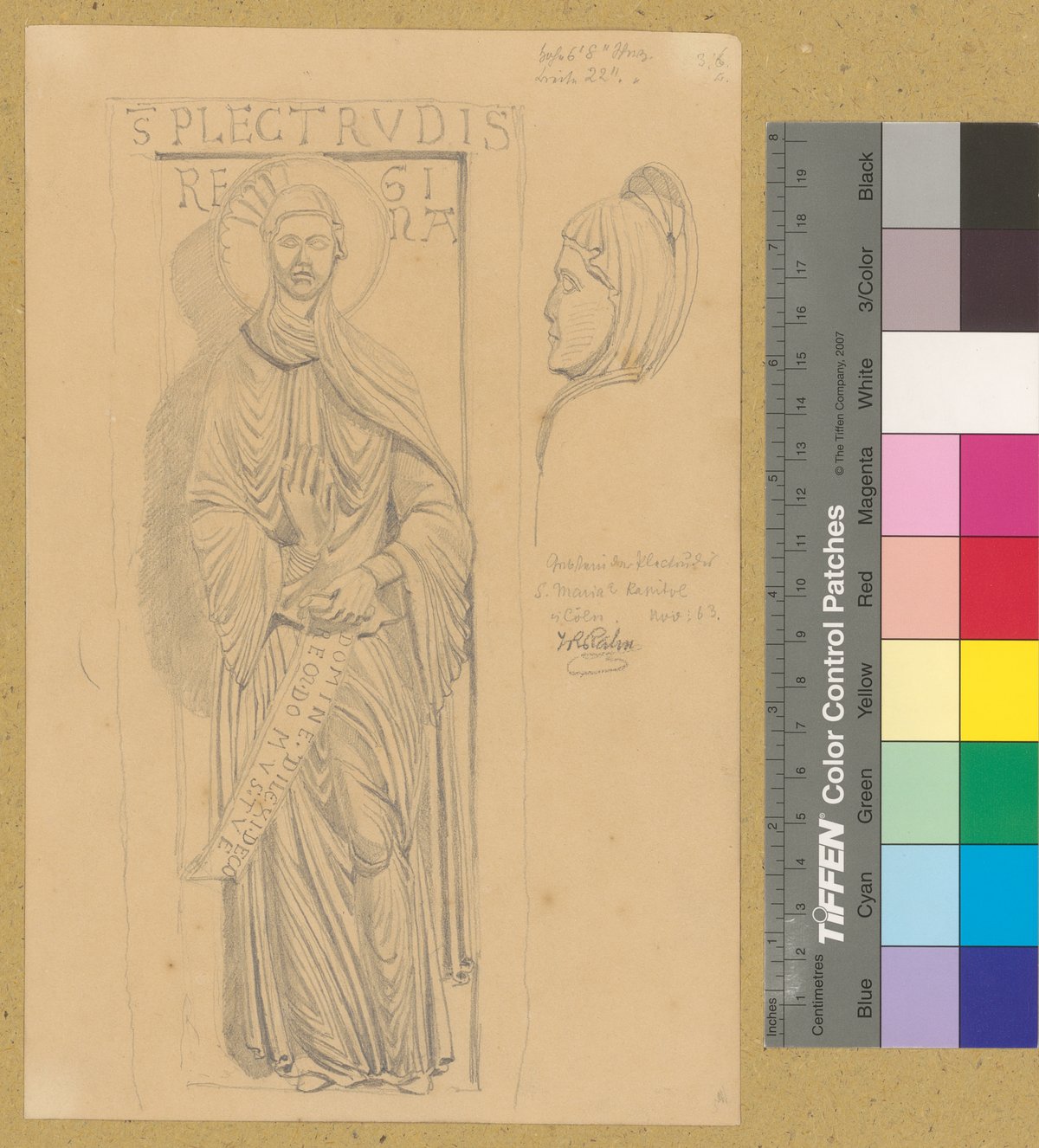 Medieval grave slab of Plektrudis from 1160-1170 in St. Maria im Kapitol church in Cologne