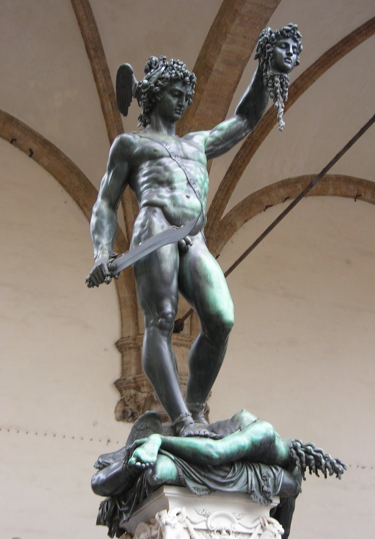 Benvenuto Cellini's bronze sculpture Perseus holding Medusa's head in Florence