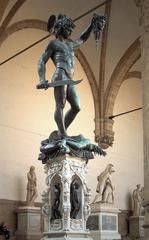 Perseus statue holding Medusa's head at Loggia della Signoria in Florence Italy