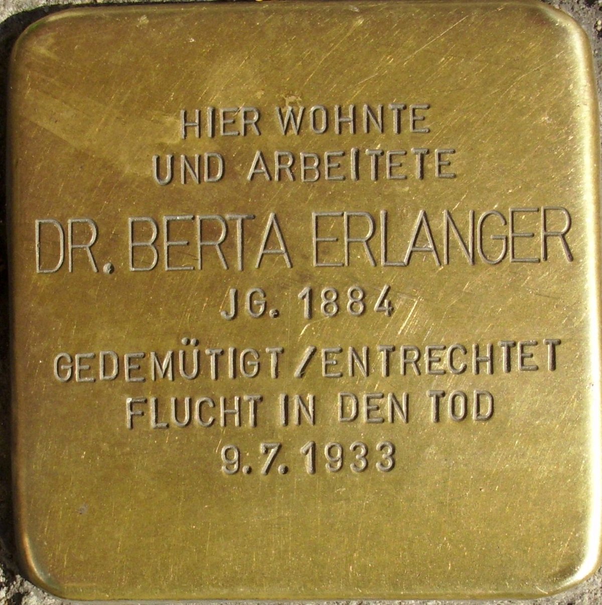 Stolperstein memorial dedicated to Berta Erlanger in Mainz, Germany