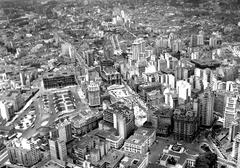 Aerial view of São Paulo city center showing Sé Cathedral and surrounding urban area