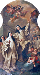 Baroque painting depicting the apparition of Blessed Sancha to Blesseds Teresa and Mafalda