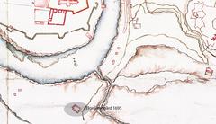 Old map section of Trondheim featuring Elgeseter farm and Nidaros cathedral