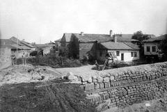 Historic wall with towers at Kalemegdan Fortress in Belgrade around 1920