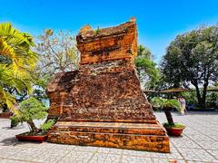 Historic Po Nagar Cham Hindu temples complex on Mount Cù Lao overlooking Nha Trang, Vietnam under blue sky