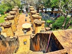 Ancient mandapa brick pillars at Po Nagar Cham Hindu temple complex in Nha Trang Vietnam