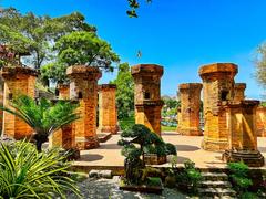 Mandapa pillars of the Po Nagar Hindu temples complex in Nha Trang, Vietnam showing ancient Cham brick architecture