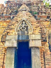 Ancient Cham Hindu brick temple complex at Po Nagar on Mount Cù Lao in Nha Trang, Vietnam under clear blue sky