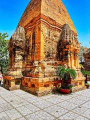 Historic Po Nagar Cham Hindu temple complex in Nha Trang Vietnam on Mount Cù Lao with ancient brick towers dedicated to deities