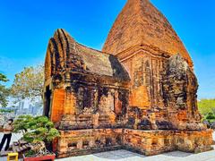 Historic Cham Hindu temple towers at Po Nagar temple complex in Nha Trang, Vietnam atop Mount Cù Lao