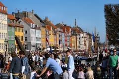 Nyhavn canal in Copenhagen during spring with colorful buildings and boats