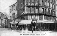 Historical postcard of Le Rat Mort cafe in Place Pigalle Paris from late 19th or early 20th century