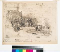 Vintage lithographic print of La Place Pigalle in Paris, 1878, showcasing historic urban scene with buildings and people