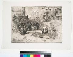 La Place Pigalle in Paris, 1878 vintage black and white city street scene with people and buildings