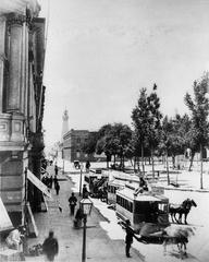 Horse-drawn carts in the Plaza de Armas of Santiago de Chile circa 1890