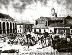 Engraving of Plaza de Armas de Santiago based on Charton's painting
