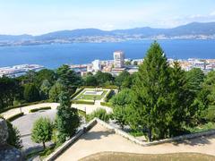 Panoramic view of Vigo city in Pontevedra with urban buildings and hills