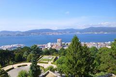 Panoramic view of Vigo city with buildings and hills in Pontevedra, Spain