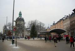 Odenplan square in Stockholm covered in snow during winter, January 2006