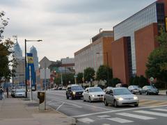 Drexel University main entrance with modern architecture and landscaping