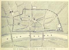 Historical map of modern London showing the ancient city wall from 1887