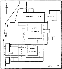 Ground plan of Blackfriars Monastery in London showing buildings before dissolution