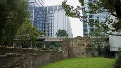 Archaeological excavation site in the City of London revealing ancient historical remains during a hidden history tour in September 2014