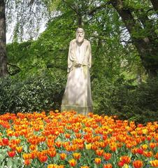 Statue of Primož Trubar, Protestant priest and writer, in Ljubljana made of white Tyrolean marble