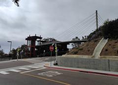 Scripps Crossing pedestrian bridge over La Jolla Shores Drive with vuew towards SIO main campus in La Jolla