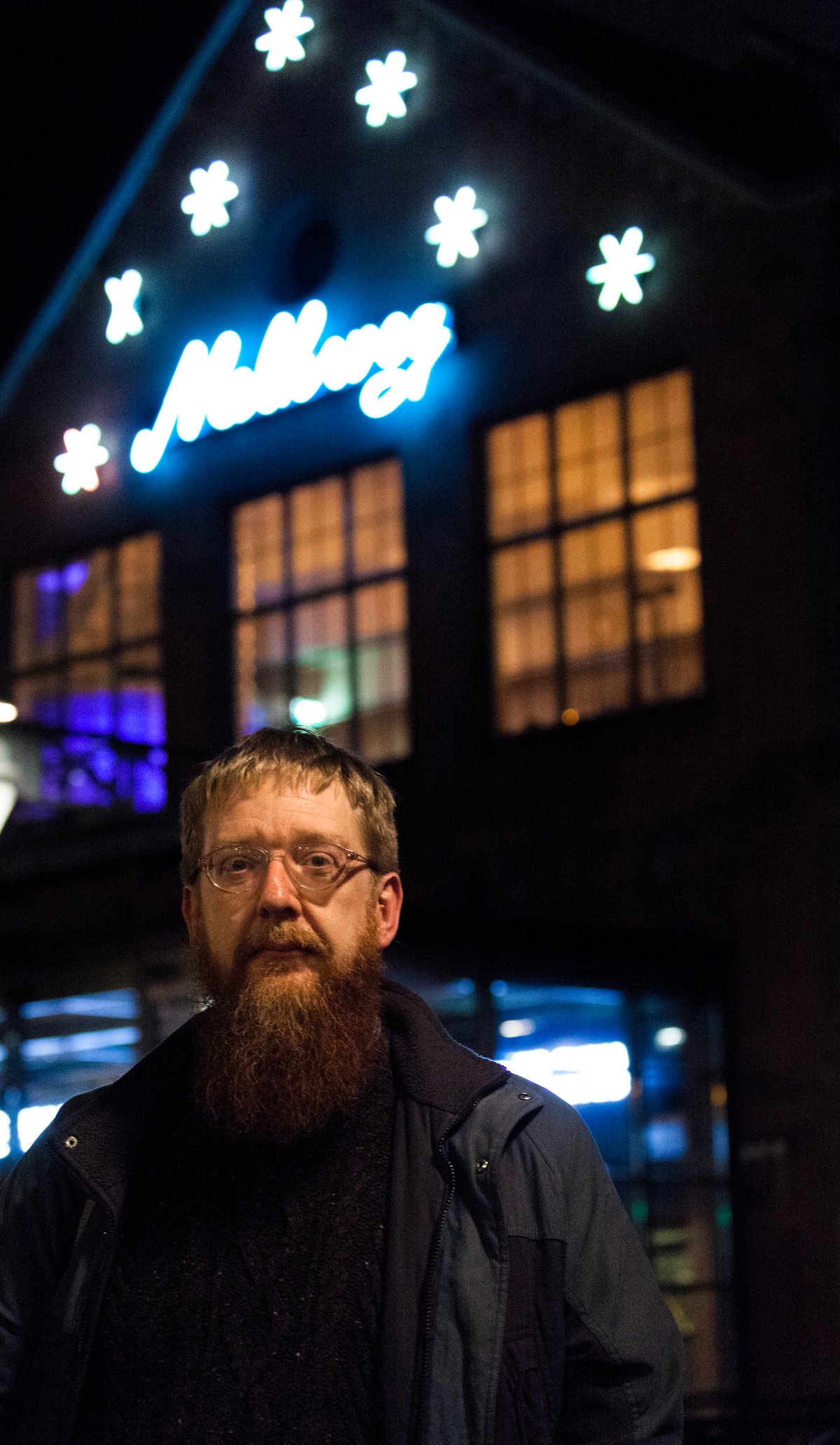 Andy Mabbett outside Melkweg venue in Amsterdam during GLAMcamp evening programme