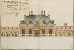 Main facade of La Zarzuela Royal House in Madrid with ornate entrance and symmetrical wings