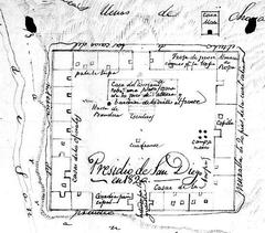 Historical map of Presidio of San Diego from 1820