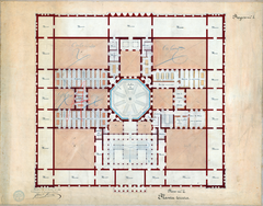 Architectural floor plan draft of the third floor of the National Library and Museums project by Francisco Jareño de Alarcón