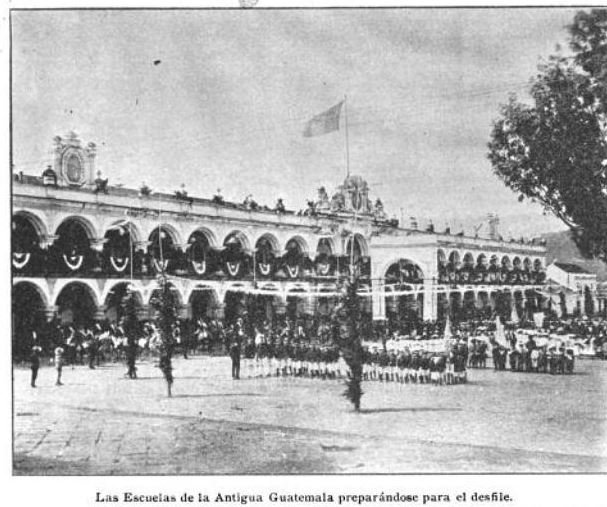 Palacio de los Capitanes General in Antigua Guatemala decorated for the 1906 Minerva festivities
