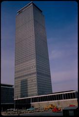 Prudential Tower in Boston captured by Edmund L. Mitchell in 1965 showing the iconic skyscraper amidst cityscape