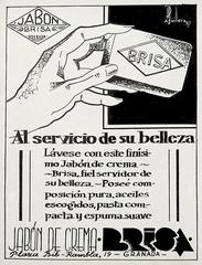 Vintage Brisa soap advertisement from Granada featuring colorful soap packaging and a smiling woman