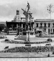 View of Plaza Bolognesi with a tram in the background