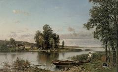 Scenic lake landscape with dense forest and calm water