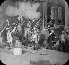 Theatrical glass positive 'Fanfan la Tulipe' on stage at Théâtre de la Porte Saint-Martin, Paris, 1895