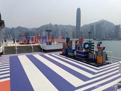 Aerial view of Harbour City Ocean Terminal rooftop and carpark in Tsim Sha Tsui, Hong Kong, April 2024