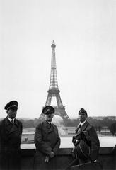 Adolf Hitler posing in front of the Eiffel Tower during his visit to occupied Paris on June 23, 1940