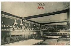 Vintage billiard and stein room inside Elks Club in Portland, Oregon, 1906
