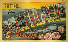 Large letter postcard of Portland Oregon with aerial city view