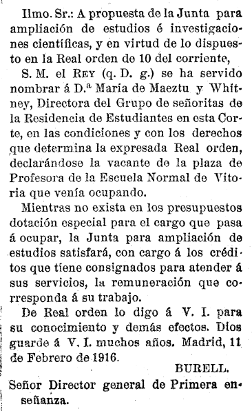 María de Maeztu appointed director of the Residencia de Señoritas in 1916