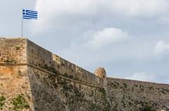 The Fortezza fortress with the Greek flag flying, Rethymno, Crete, Greece