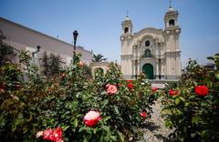 Santuario Santa Rosa de Lima church facade with bars on windows and entrance